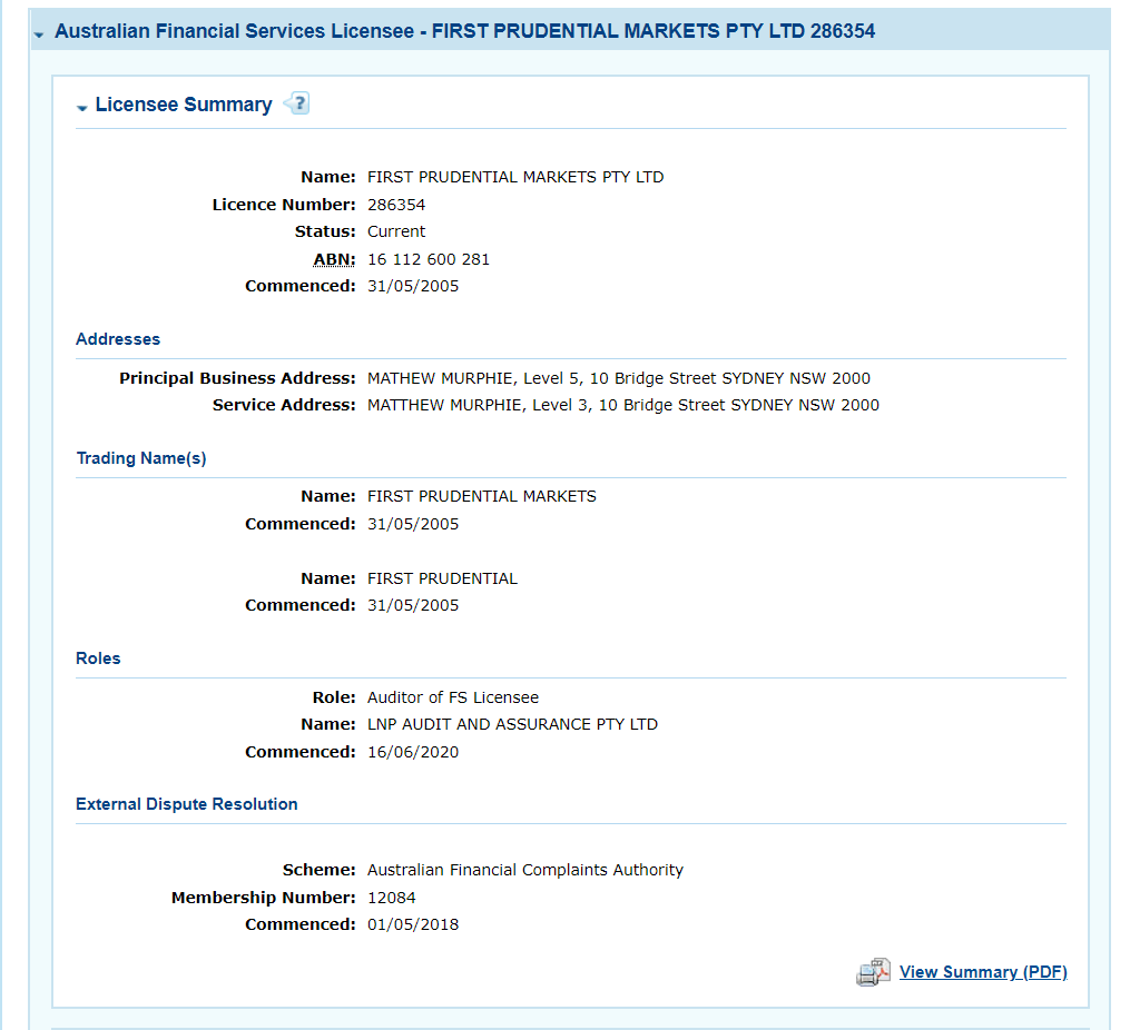 FP Markets Broker License