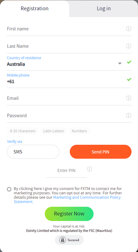 FXTM account opening