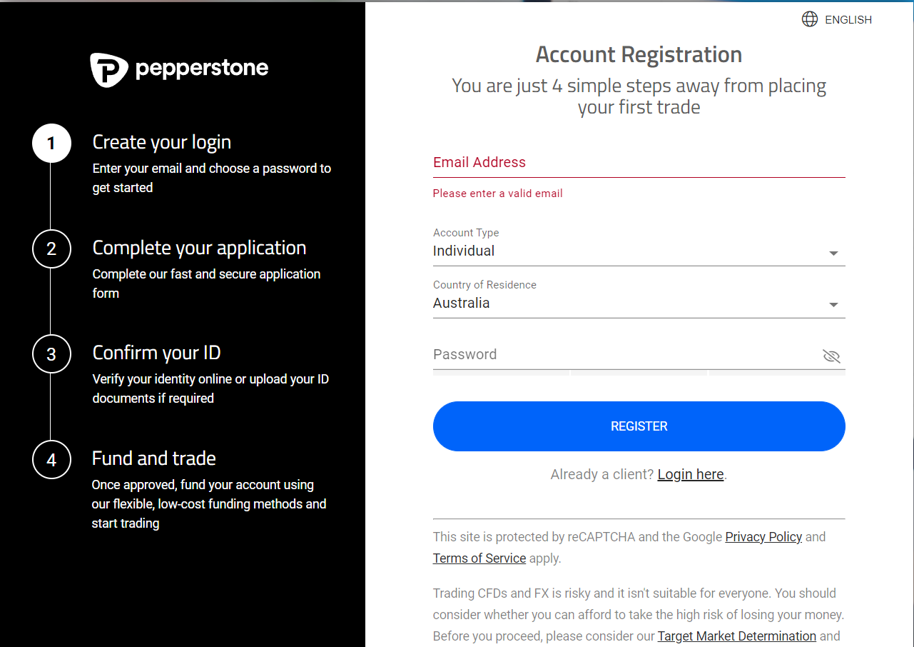 Pepperstone account opening