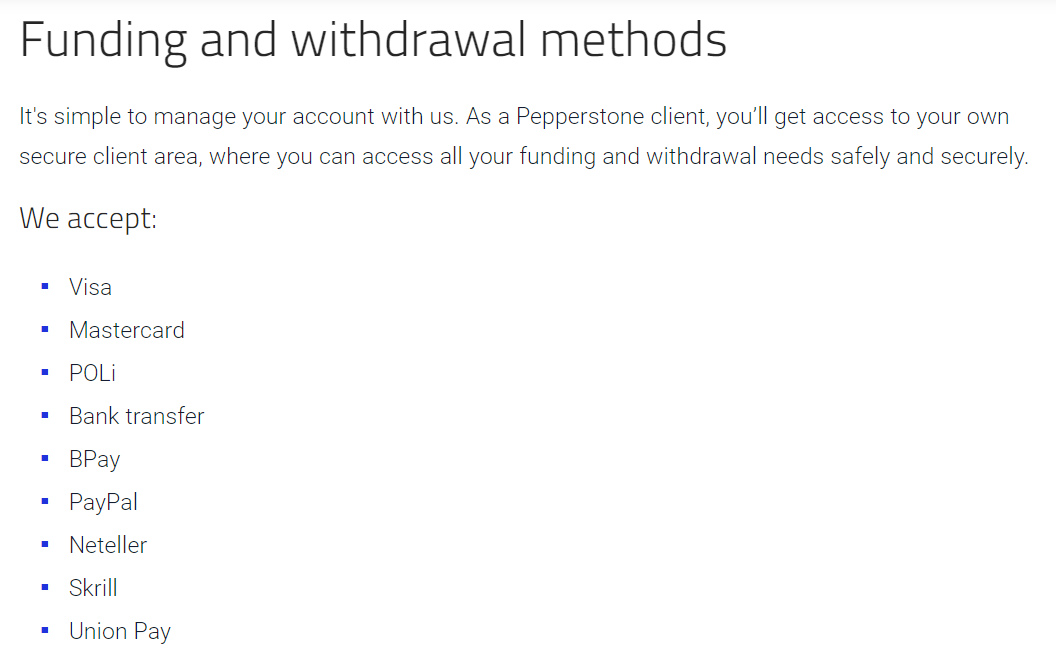 Pepperstone deposit methods