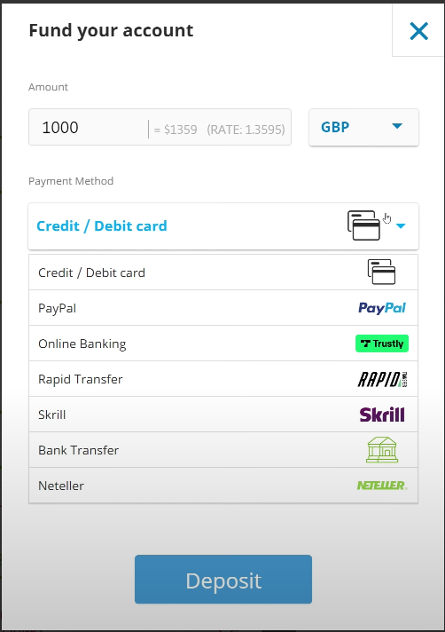 eToro fund deposit