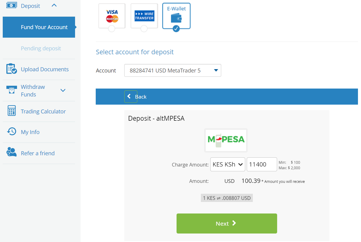 AvaTrade Kenya m-Pesa deposit