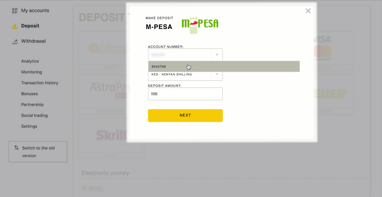 Exness m-pesa deposit