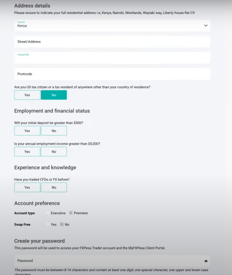 FXPesa account opening form