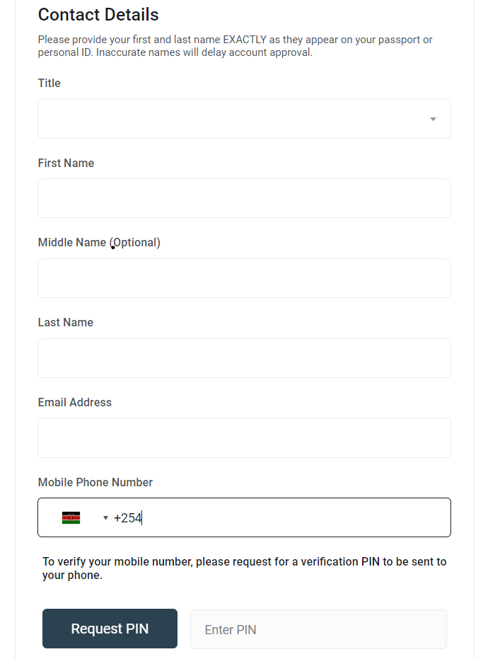 FXPesa account opening form