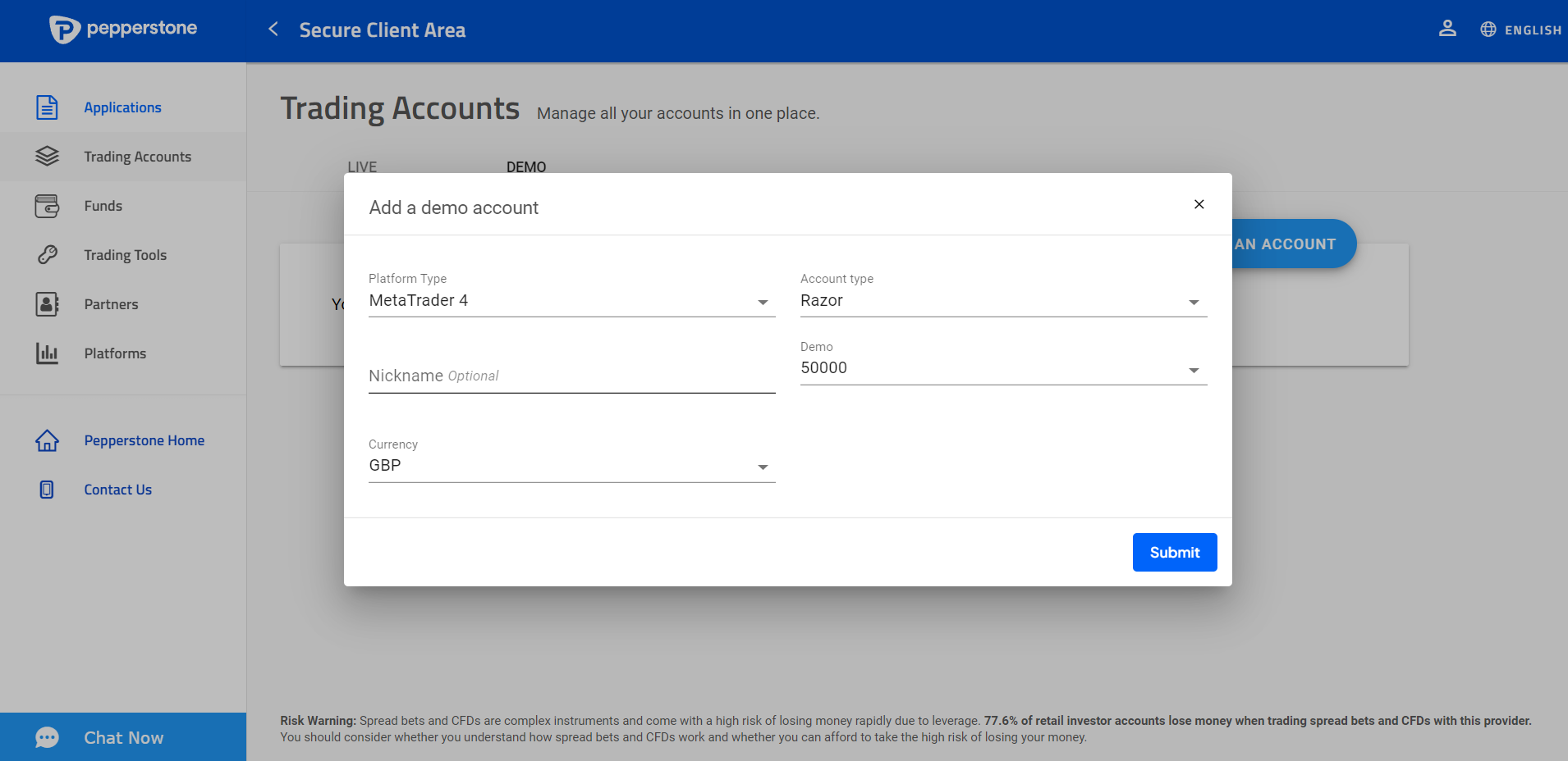 Pepperstone demo account opening