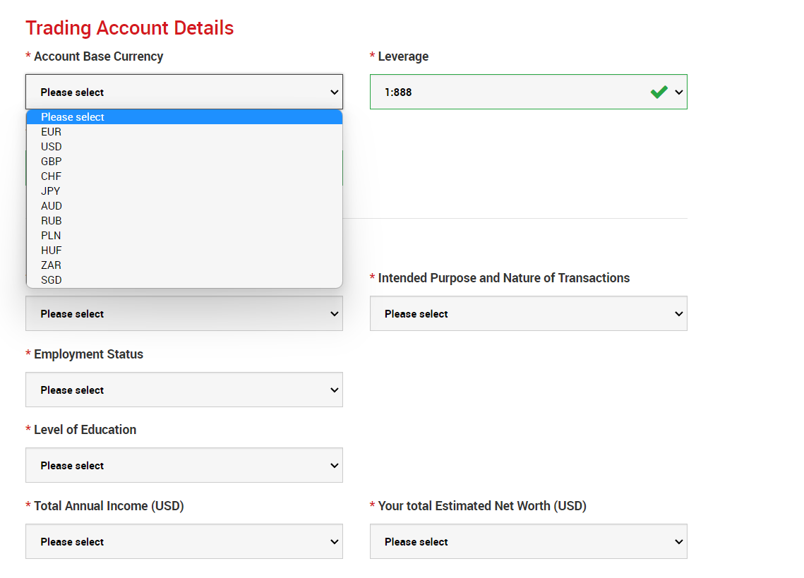 XM acount opening form