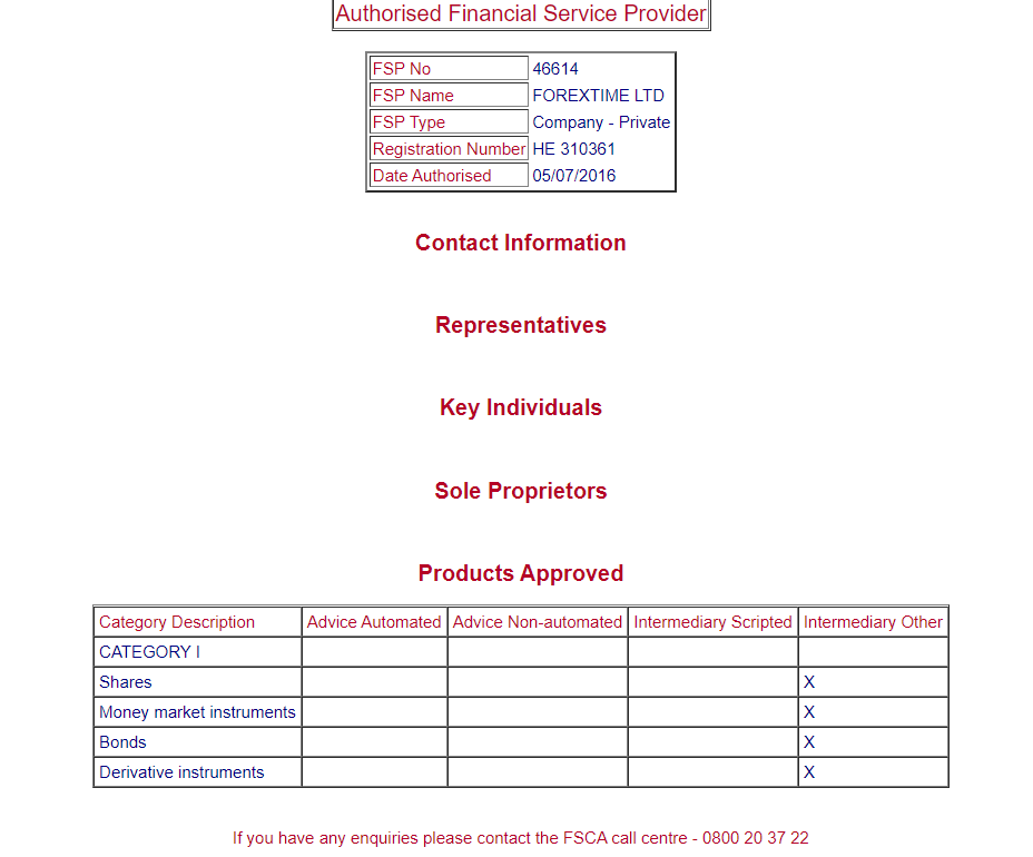 FXTM FSCA license