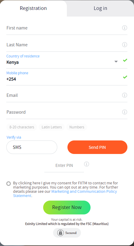 FXTM account opening