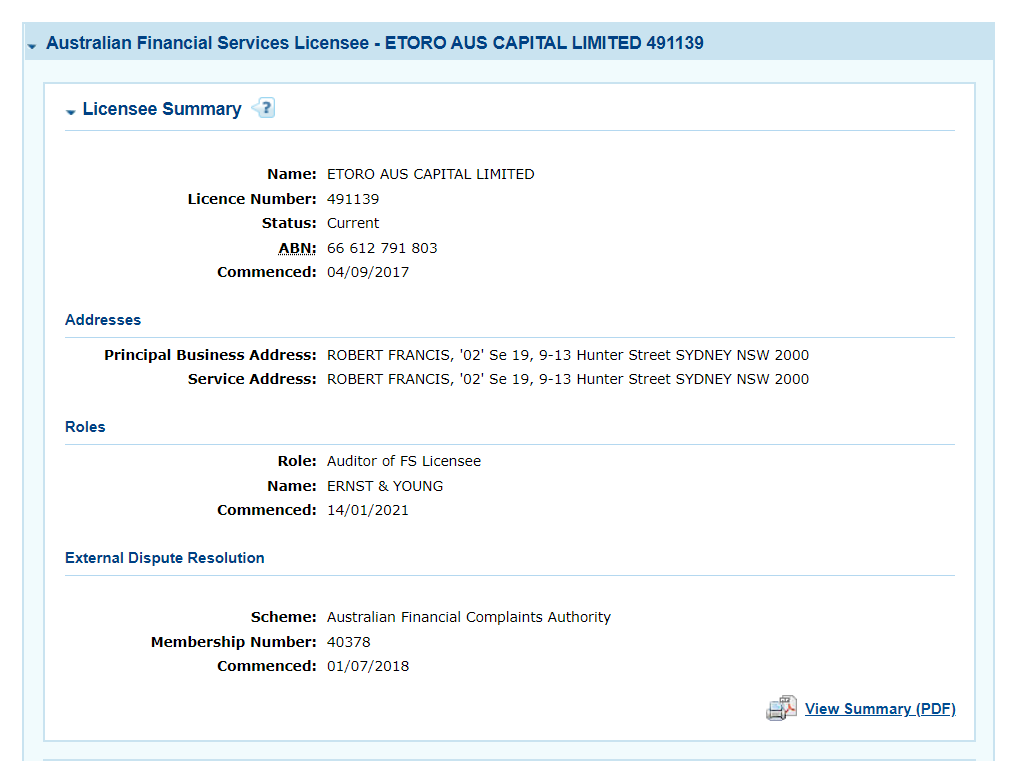 eToro ASIC regulation