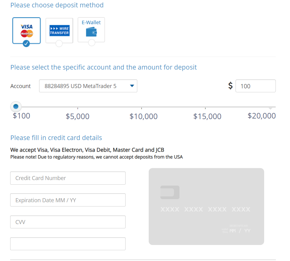 AvaTrade Card Deposit