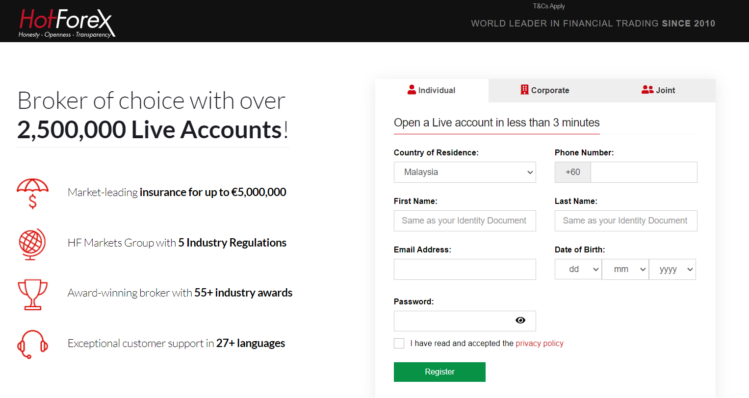 HotForex Malaysia account opening form