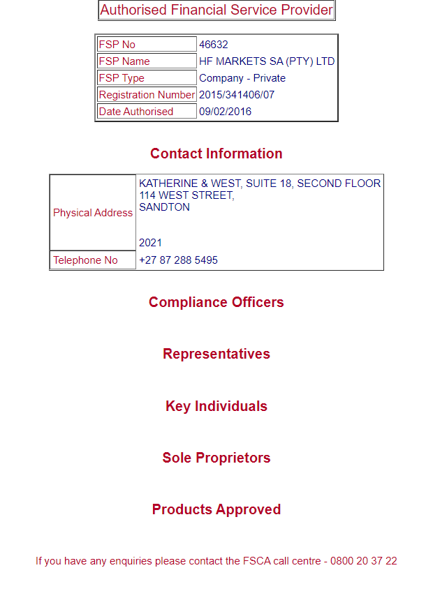 HotForex FSCA license