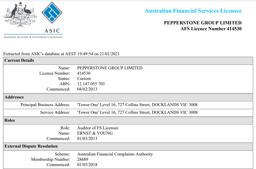 PepperStone AISC license