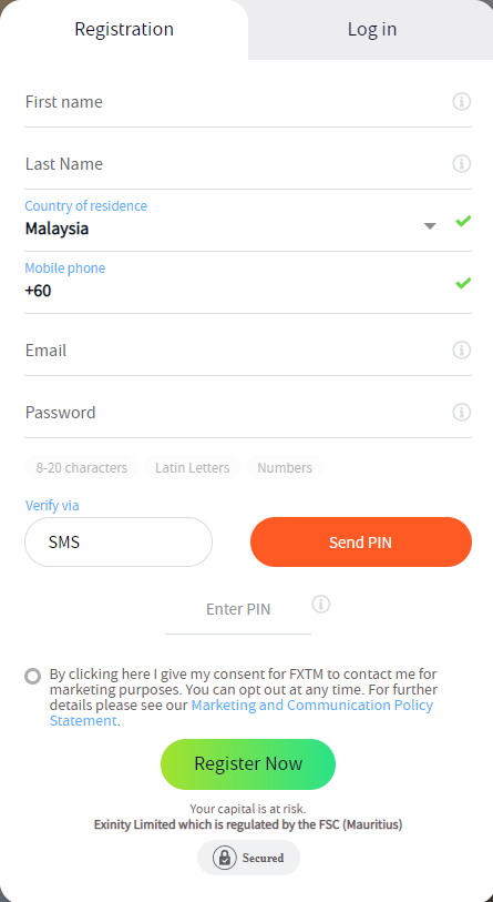 FXTM account opening