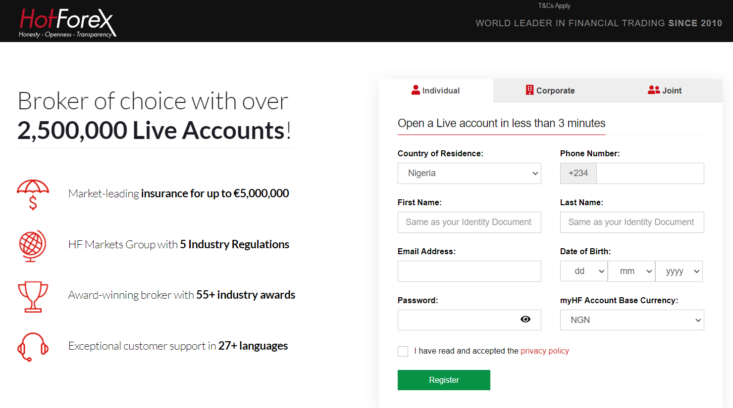 HotForex Nigeria Account Opening