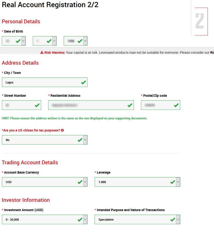 XM account opening form