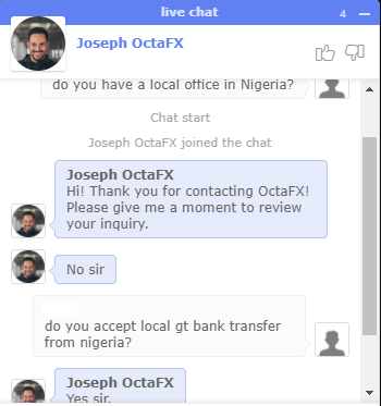 OctaFX live chat
