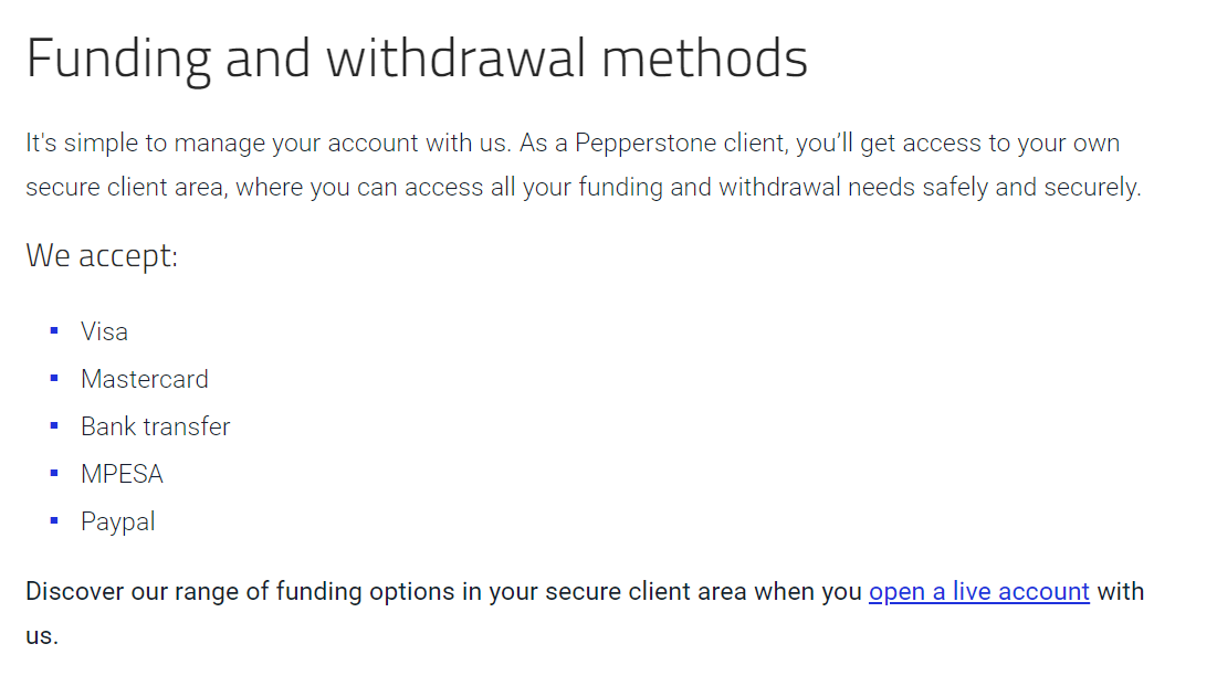 Pepperstone deposit methods