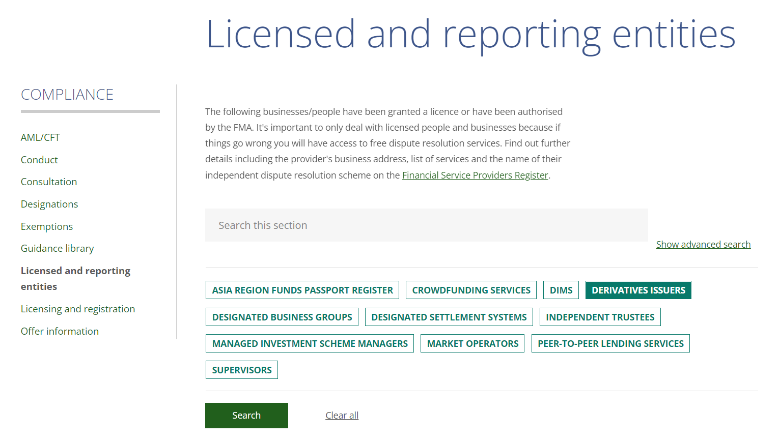 FMA License register