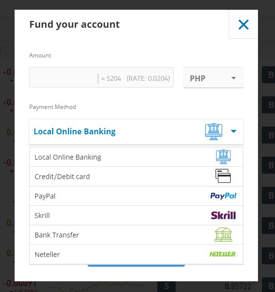 eToro PHP deposit option