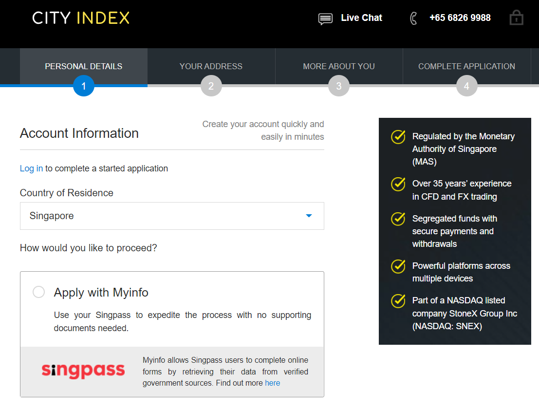 Account opening form CityIndex