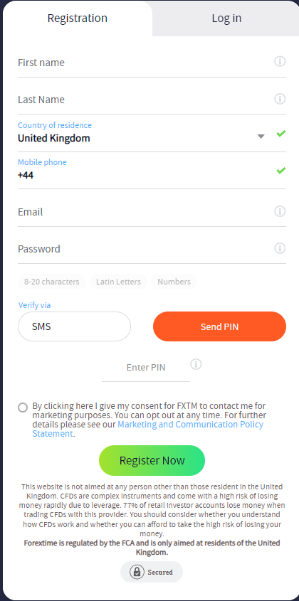FXTM account opening