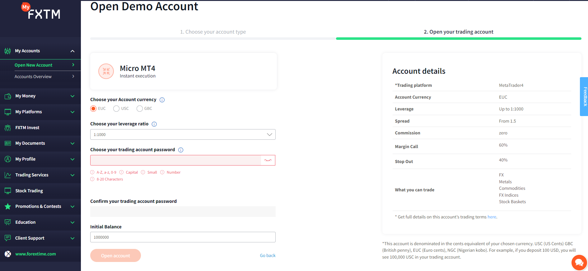 FXTM demo account