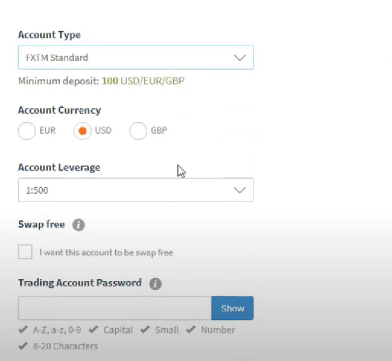 FXTM account opening form