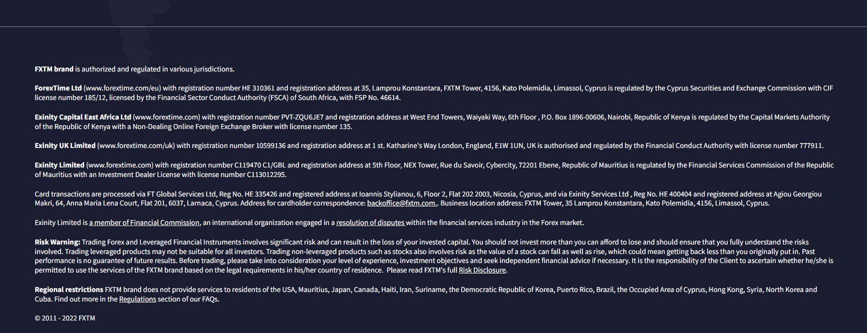 FXTM Footnote FCA regulation