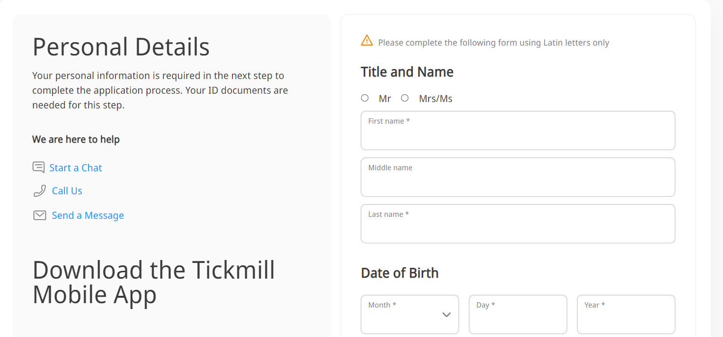 Tickmill account opening