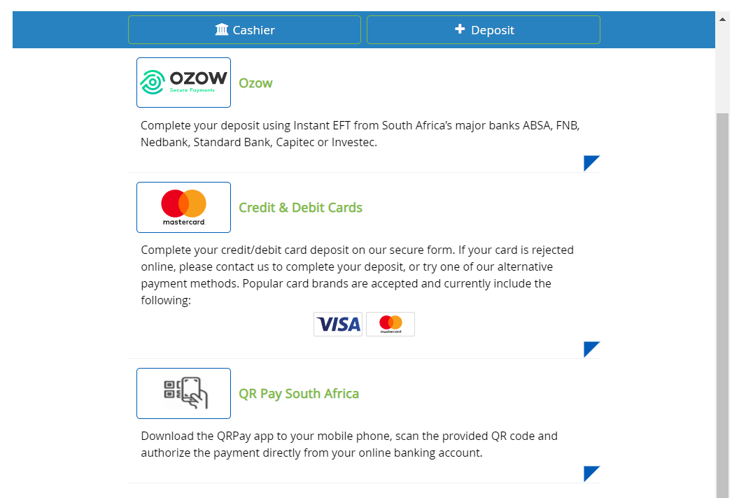 AvaTrade Deposit methods