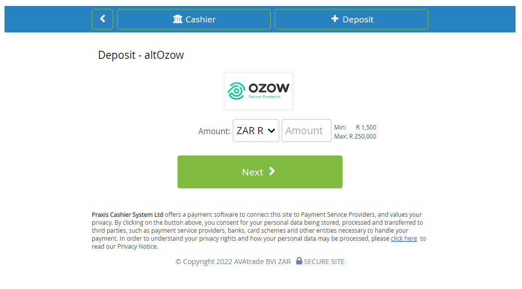 AvaTrade Ozow Deposit Method