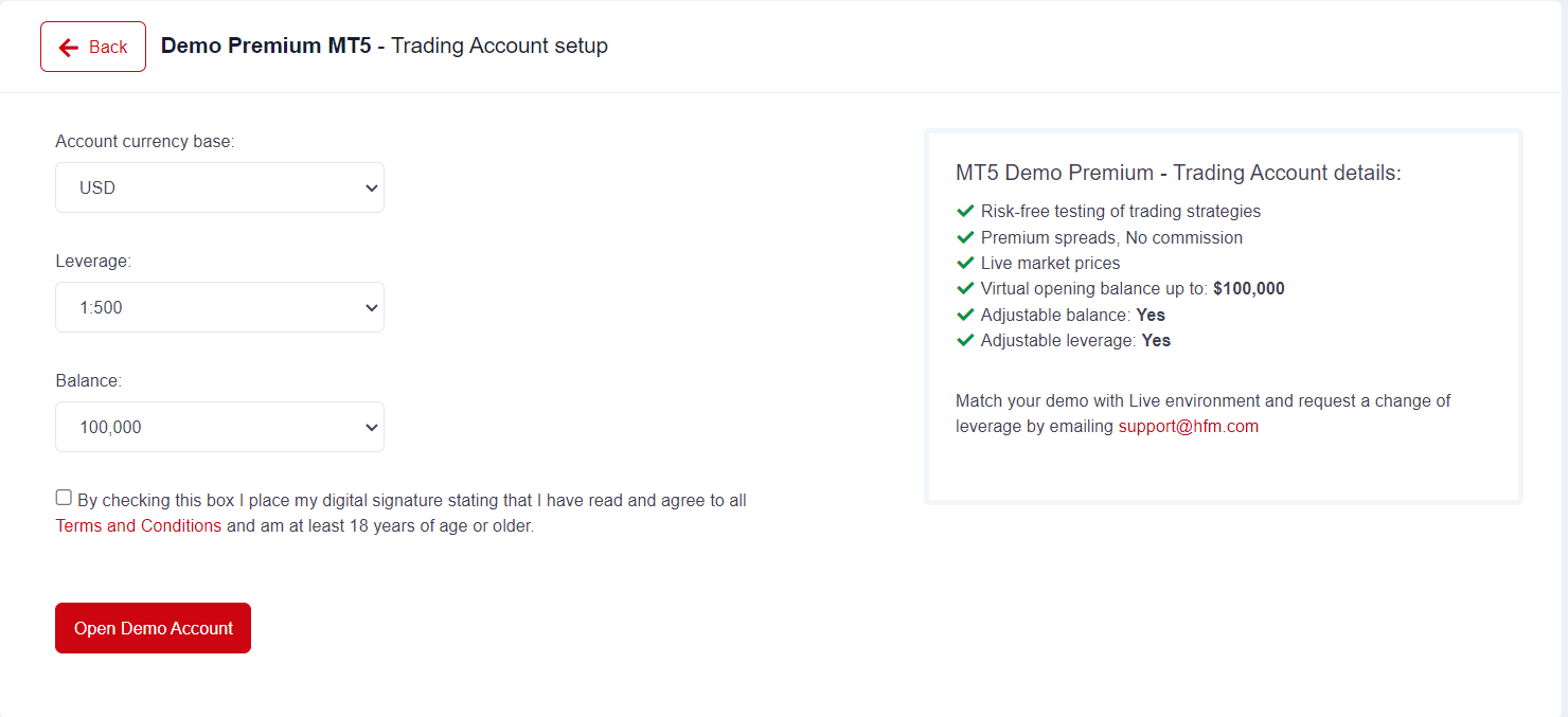 HF Markets demo account