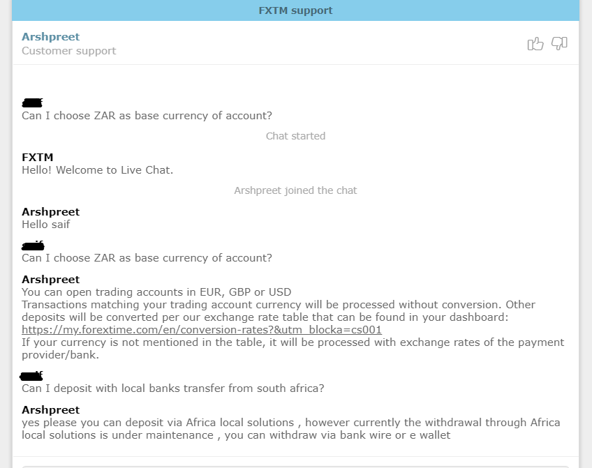 FXTM live chat