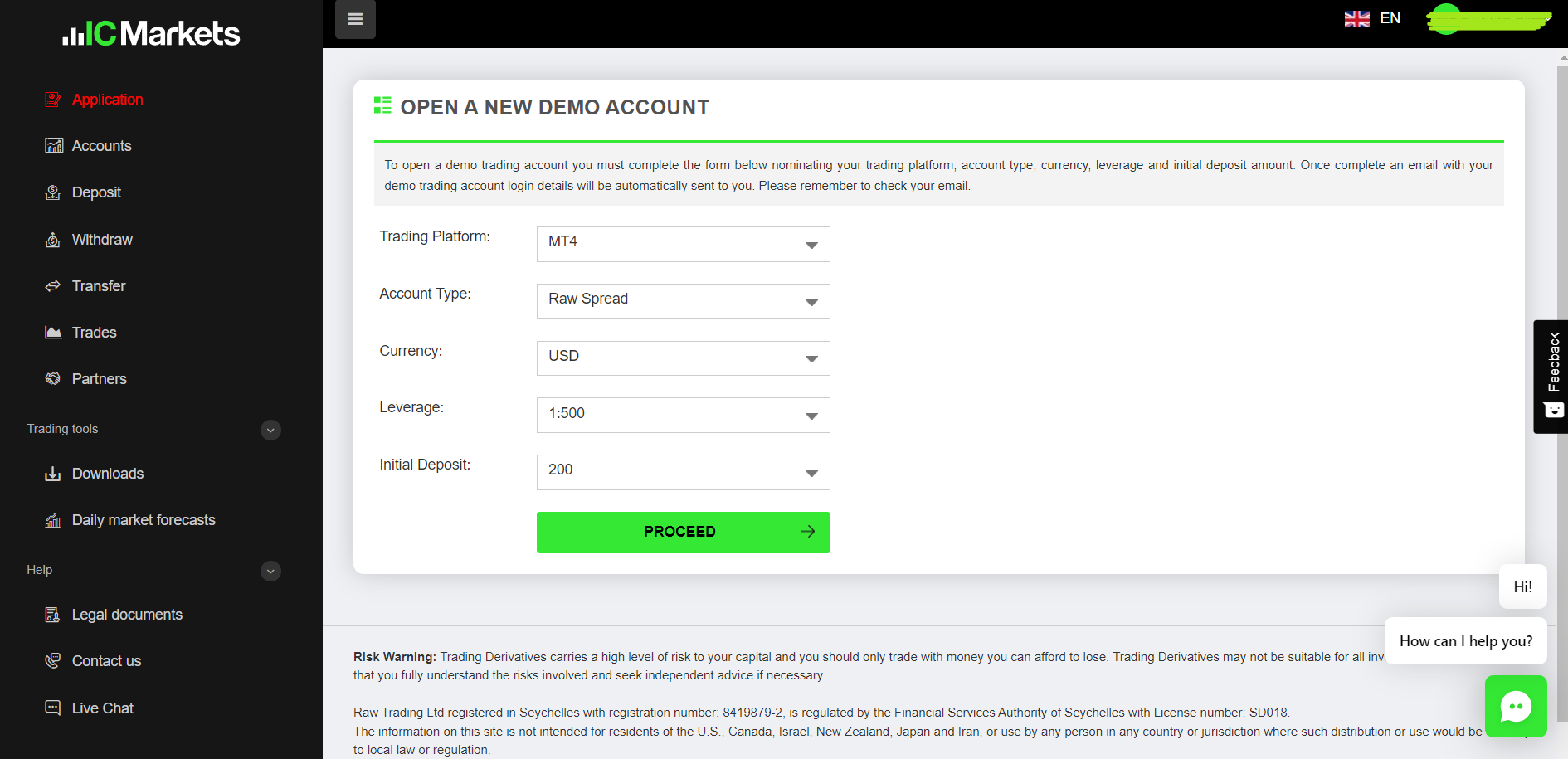 IC Markets demo account